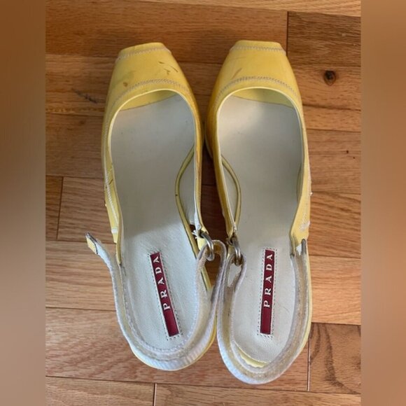 Prada Peep Toe Wedge Slingback Heels Size 40 Damaged - Picture 5 of 8